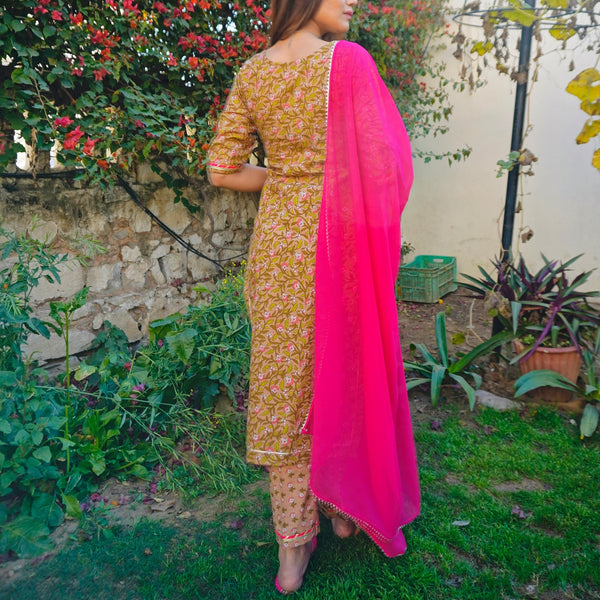 Rust Festive Handblock Suit Set