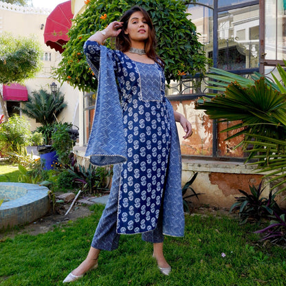Myra Indigo Cotton Suit Set