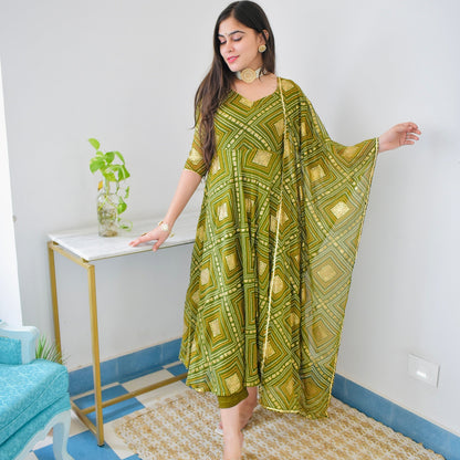 Olive Bhandej Foil Suit Set