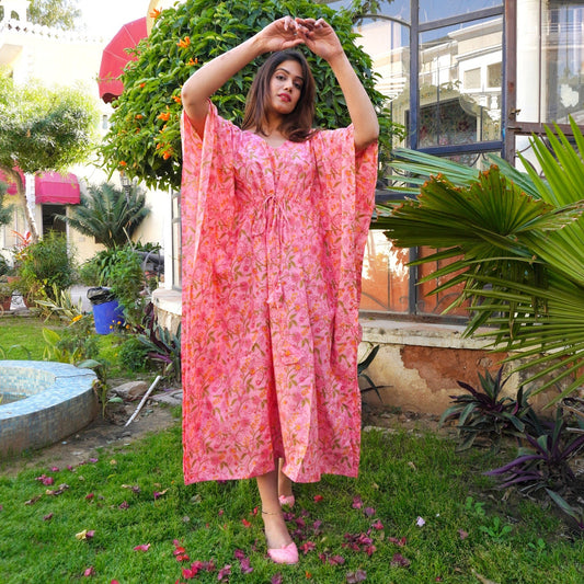 Pink Handblock Kaftan