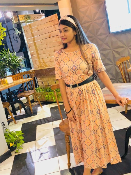 Peach Printed Pocket Dress