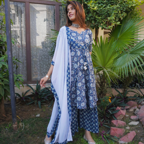 Anaya Indigo Sharara Suit Set