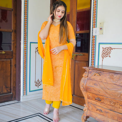 Mustard Zari Suit Set