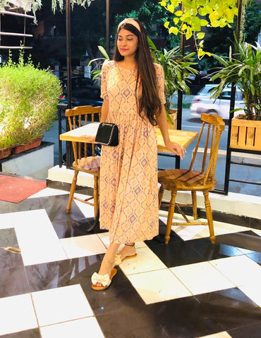 Peach Printed Pocket Dress