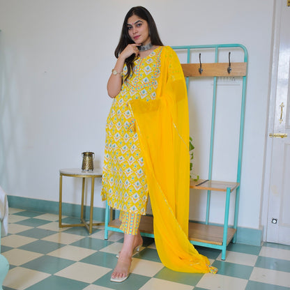 Sehaj Yellow Cotton Suit Set