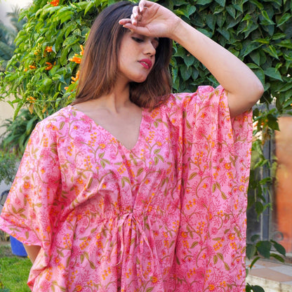 Pink Handblock Kaftan
