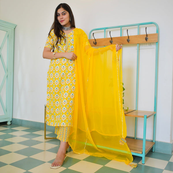 Sehaj Yellow Cotton Suit Set