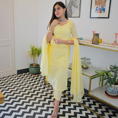 Lime Thread Embroidered Suit Set