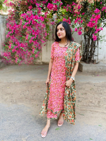 Pink Garden Handblock Suit Set