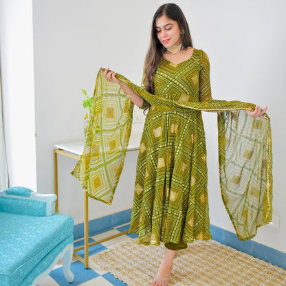 Olive Bhandej Foil Suit Set