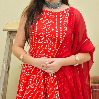 Red Bhandej Sharara Suit Set