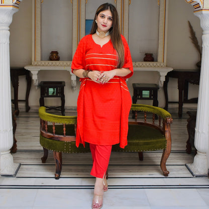 Diya Red Kaftan Kurta Set