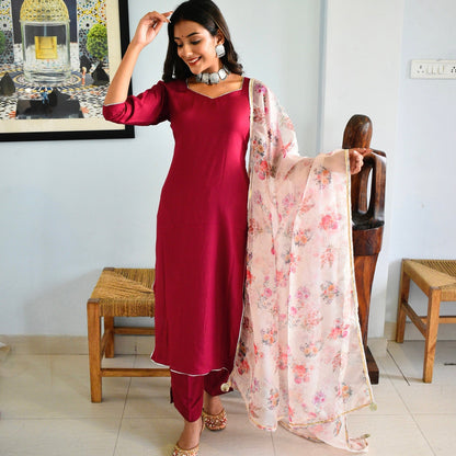 Wine Handpainted Suit Set