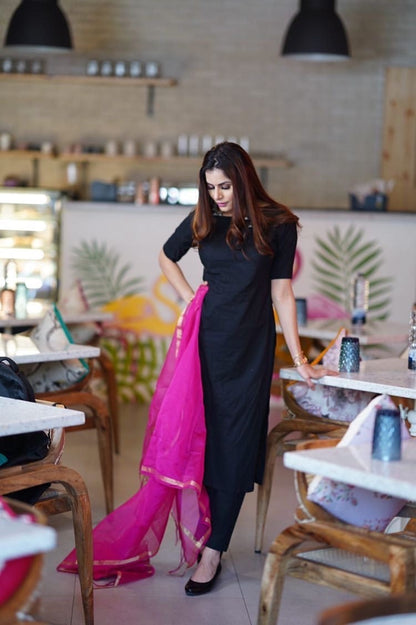 Black Solid Pink Suit Set