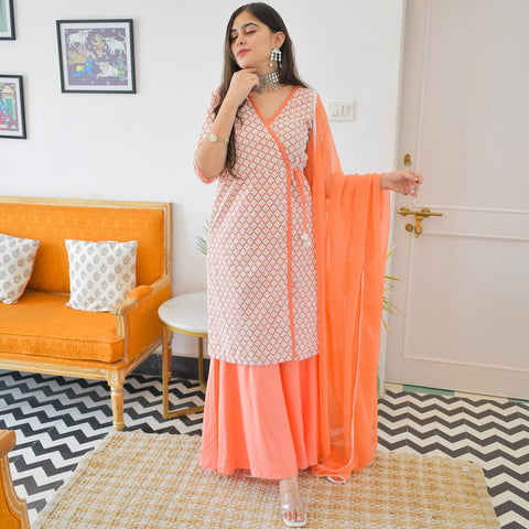 Prisha Peach Sharara Suit Set