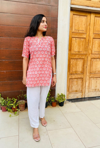 Pink Handblock Floral Kurti