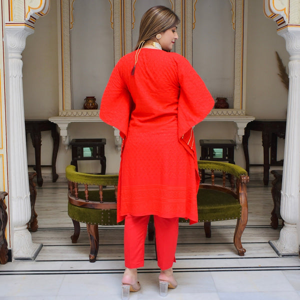 Diya Red Kaftan Kurta Set
