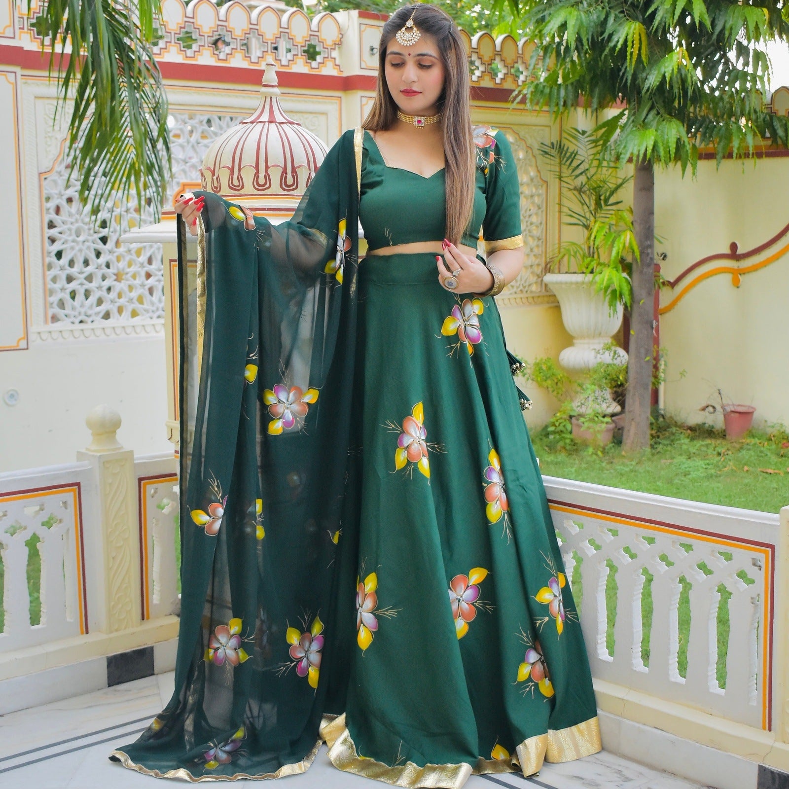 Emerald Handpainted Lehenga Set
