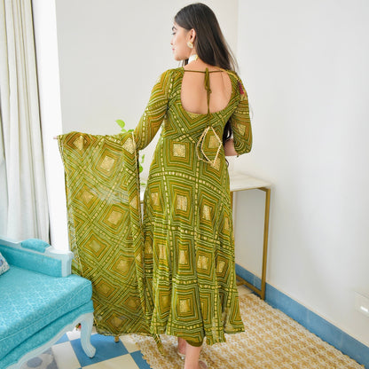 Olive Bhandej Foil Suit Set