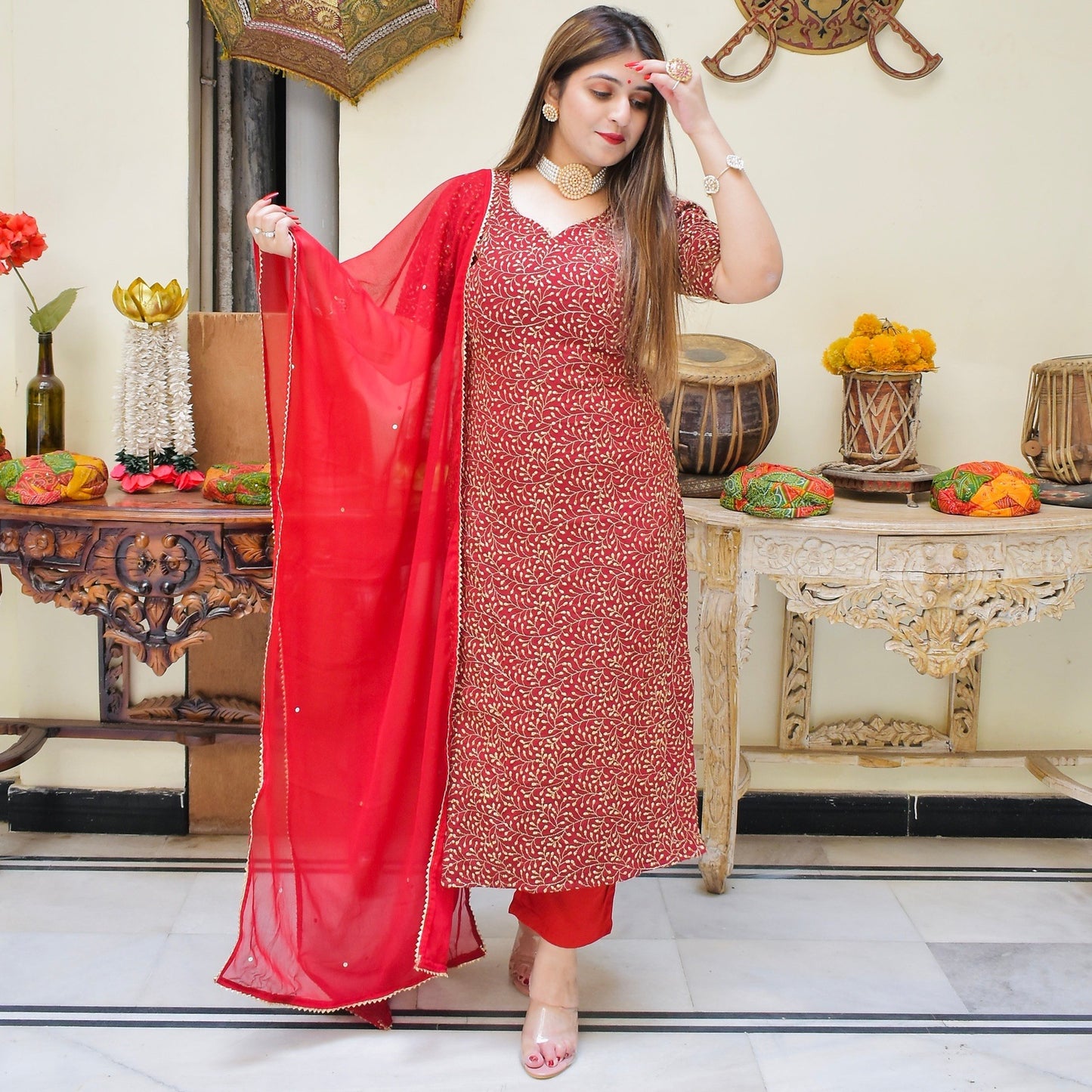 Red Zari Suit Set