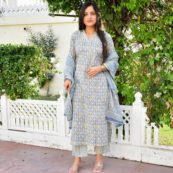 Kian Blue Cotton Suit Set