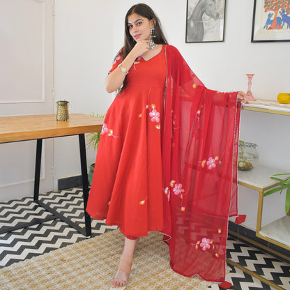 Red Handpainted Suit Set