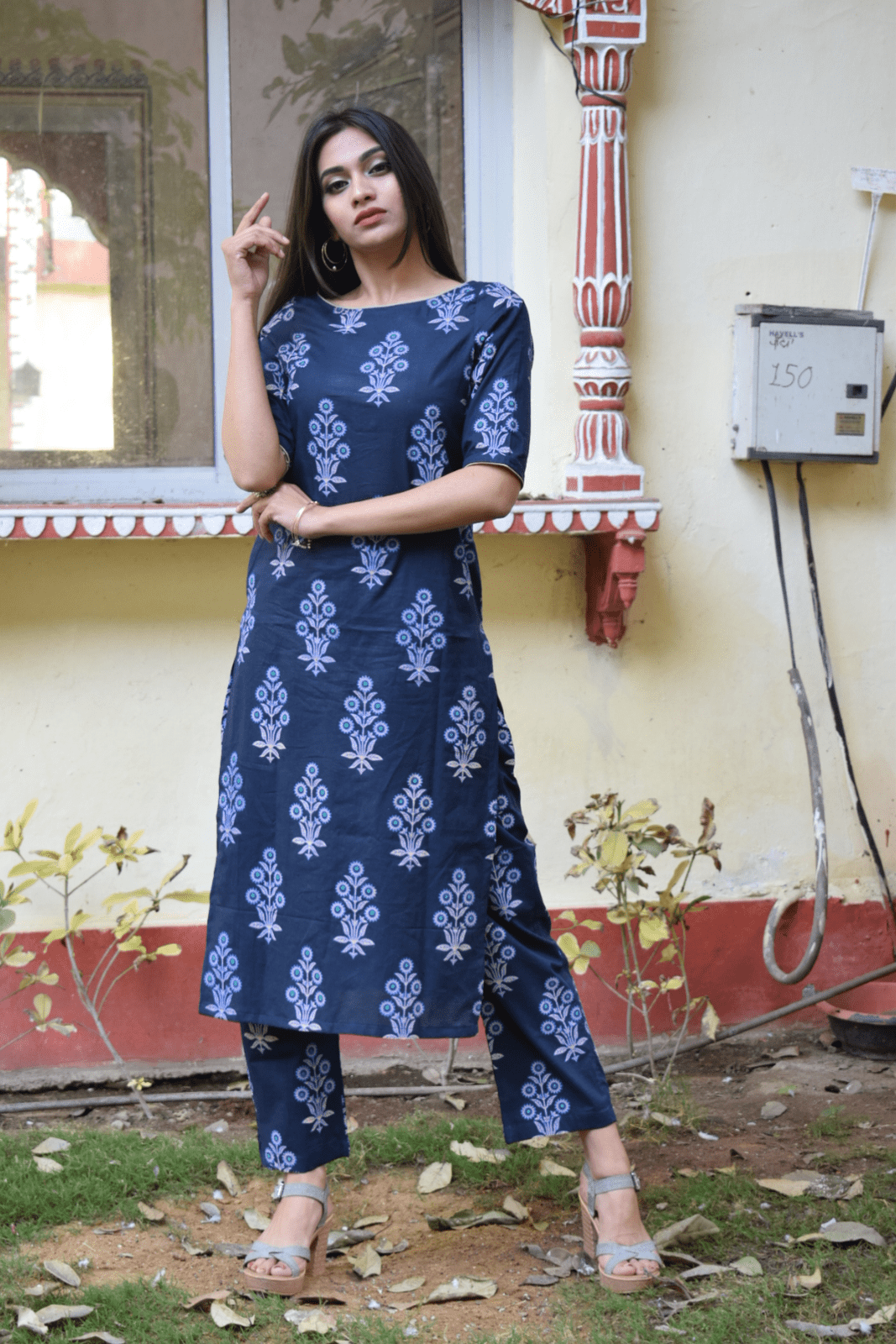 Dark Blue Handblock Kurta Set