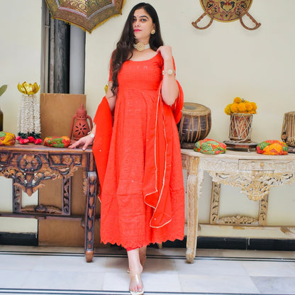 Red Chikankari Suit Set
