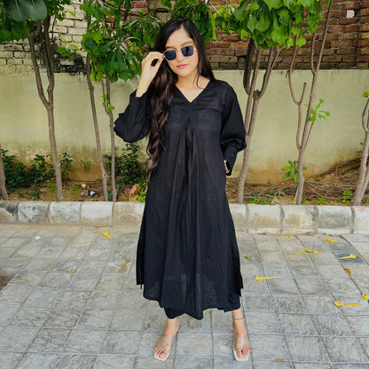 Black Cotton Kurta Set