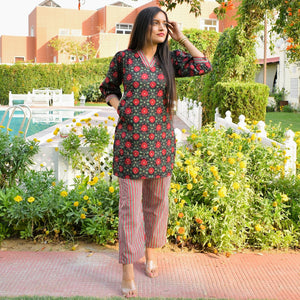 Black Floral Cord Set
