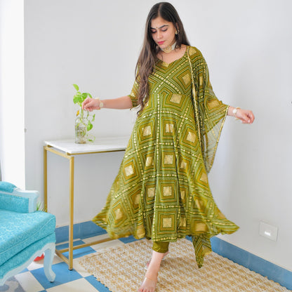 Olive Bhandej Foil Suit Set
