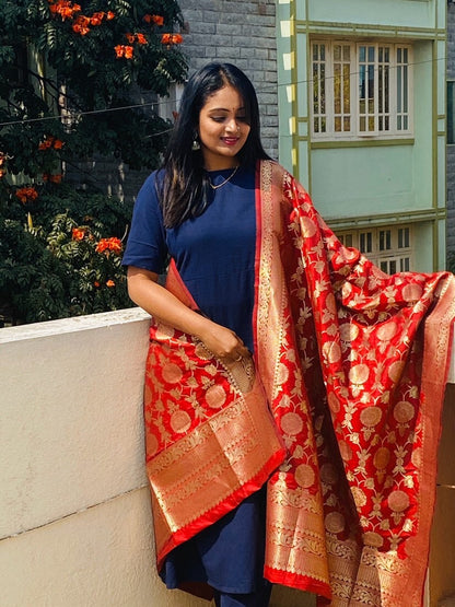 Navy Blue Banarasi Suit set