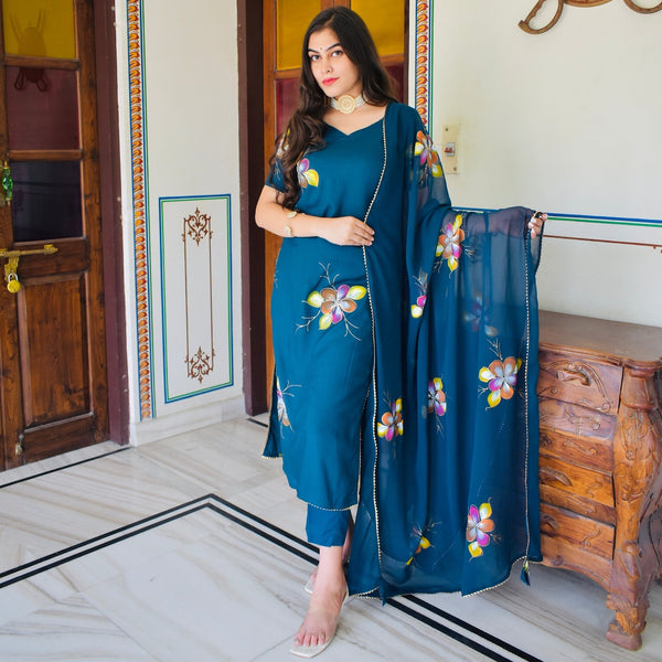 Turquoise Handpainted Suit Set