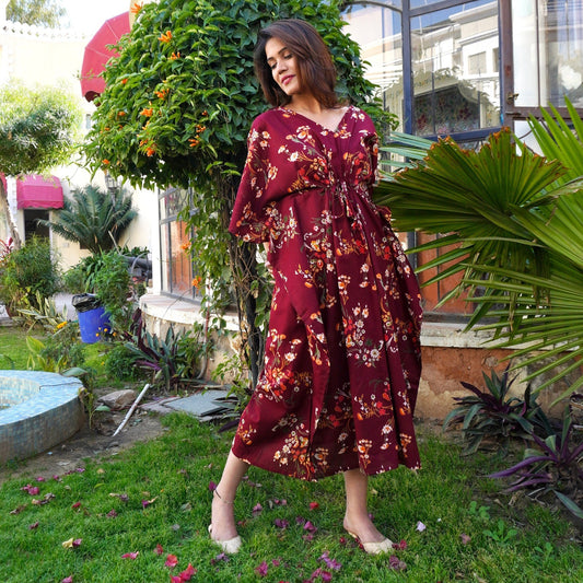 Maroon Handblock Kaftan