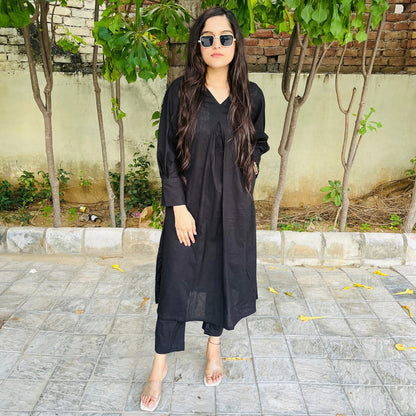Black Cotton Kurta Set