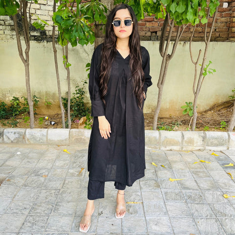 Black Cotton Kurta Set