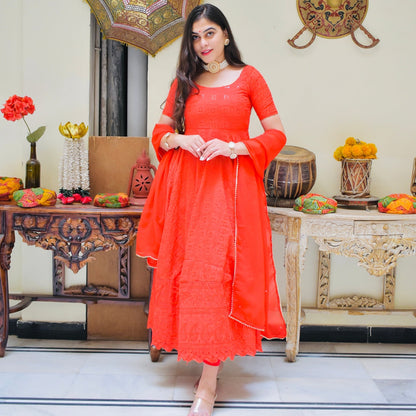 Red Chikankari Suit Set