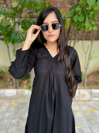 Black Cotton Kurta Set