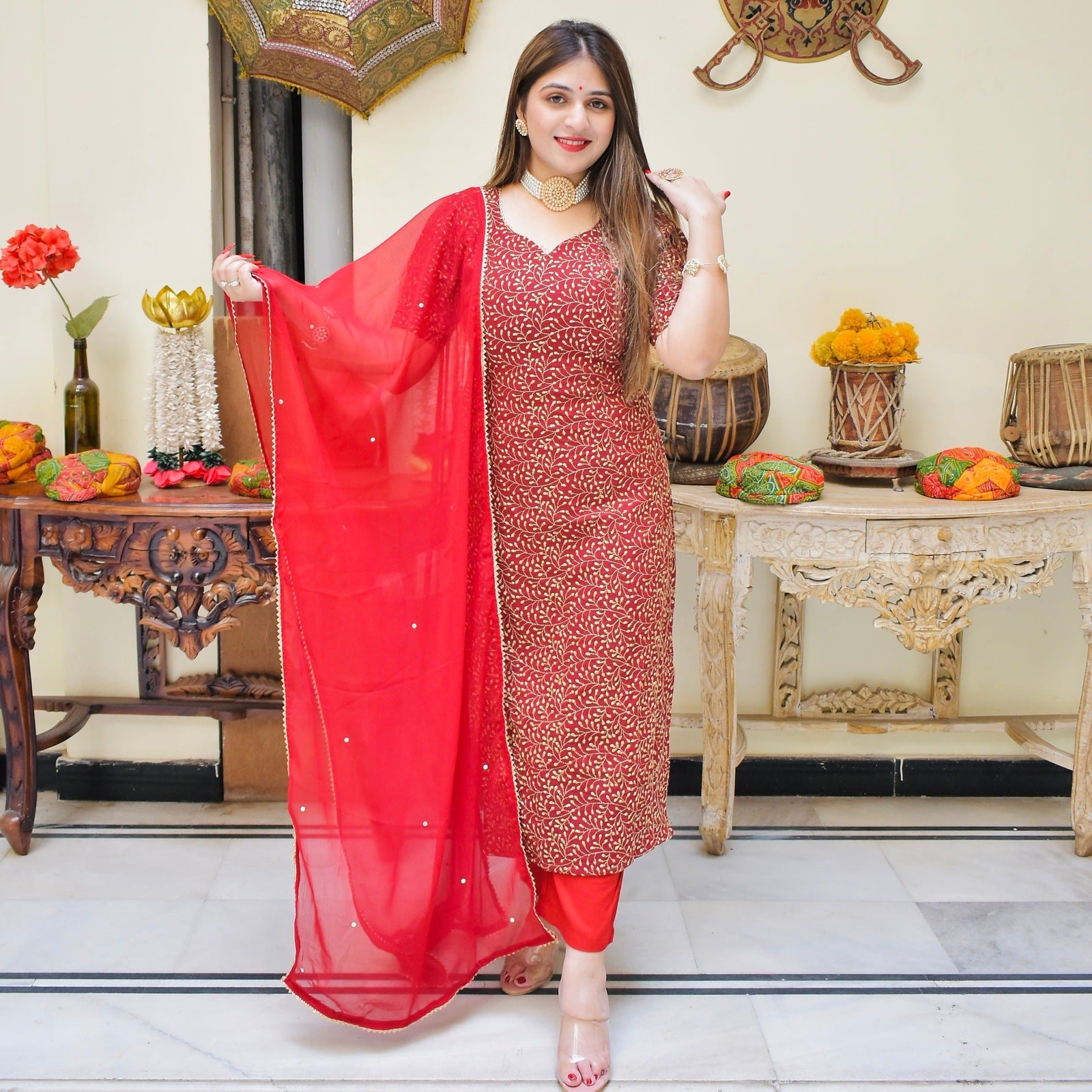 Red Zari Suit Set