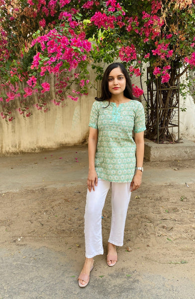 Sea green Handblock Top