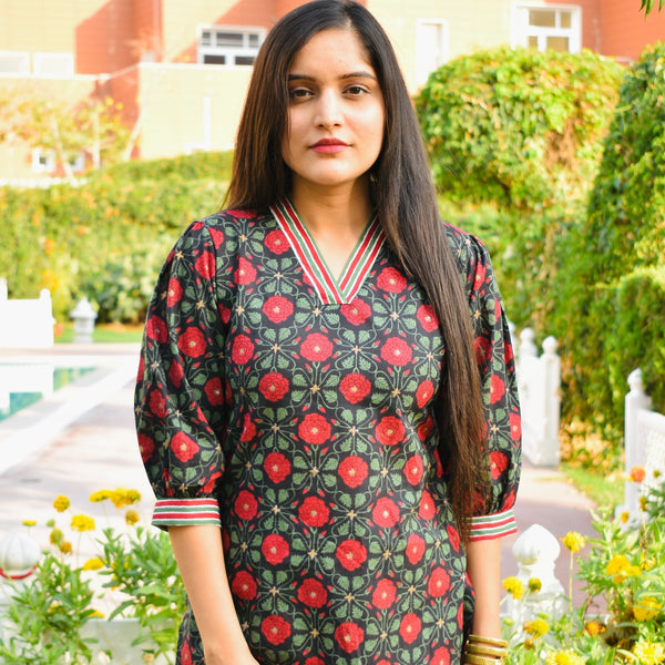 Black Floral Cord Set