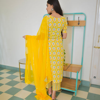 Sehaj Yellow Cotton Suit Set