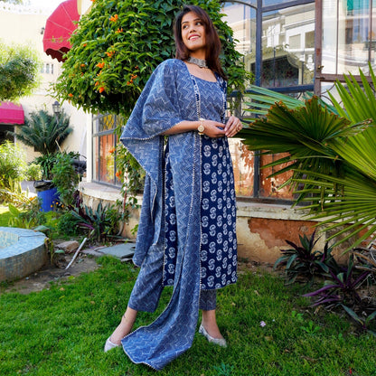 Myra Indigo Cotton Suit Set