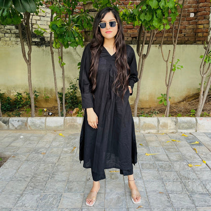 Black Cotton Kurta Set