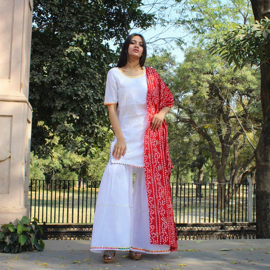 White Bhandej Sharara Set