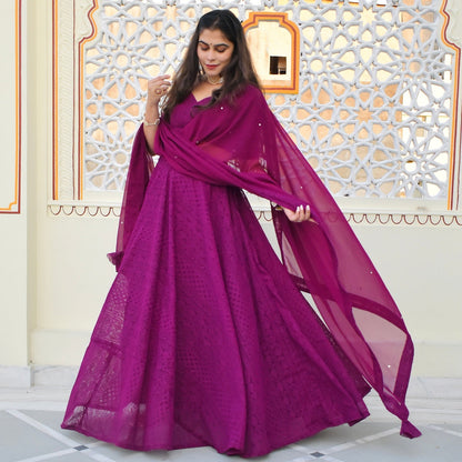 Wine Chikankari Lehenga Set