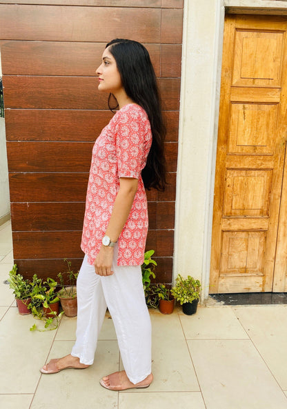 Pink Handblock Floral Kurti