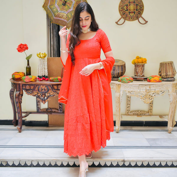 Red Chikankari Suit Set