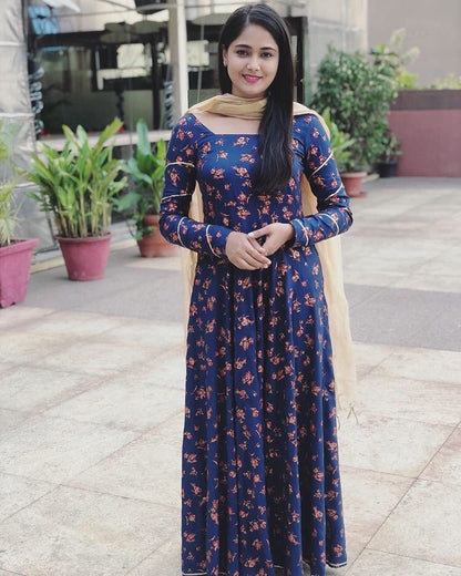 Blue Gota Gold Foil Flared Dress
