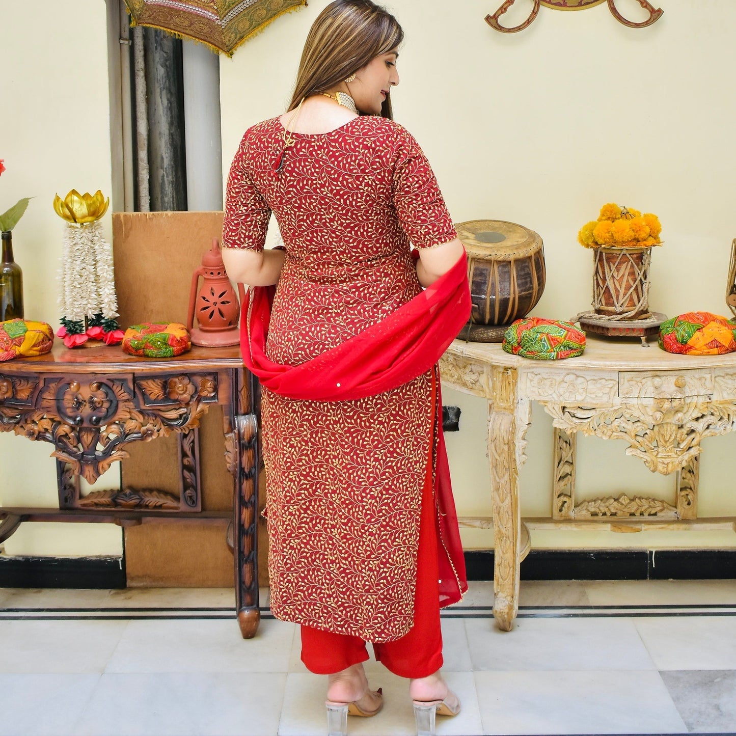 Red Zari Suit Set